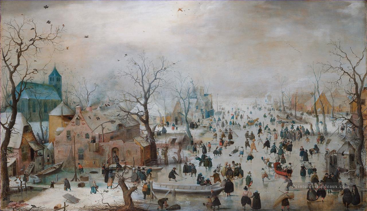 Une scène sur la glace près d’une ville hiver paysage Hendrick Avercamp Peintures à l'huile